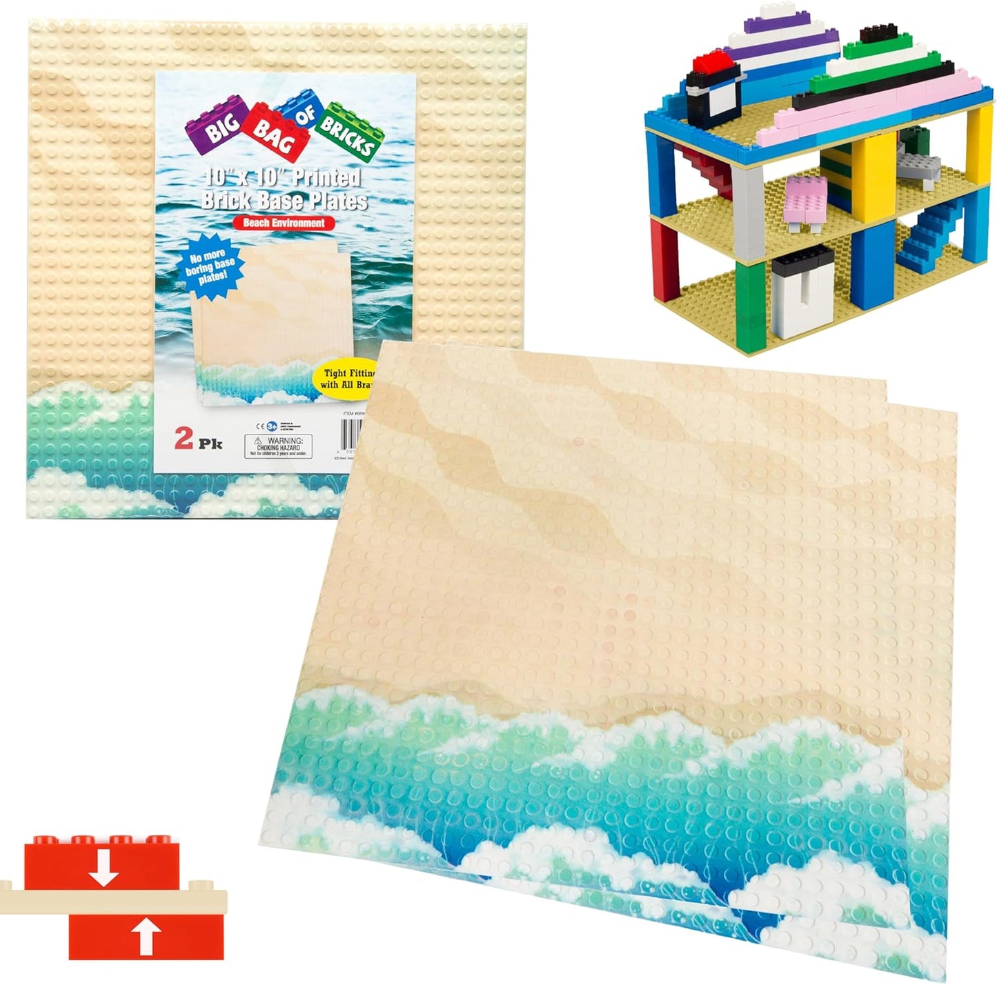 Arctic Terrain Baseplates for Building Bricks - Set of 2 Large 10"x10" Building Plates - Dual Connectivity, Build on Both Sides - Compatible, Tight Fit w Major Brands - STEM Toy & Kids Bday Gift