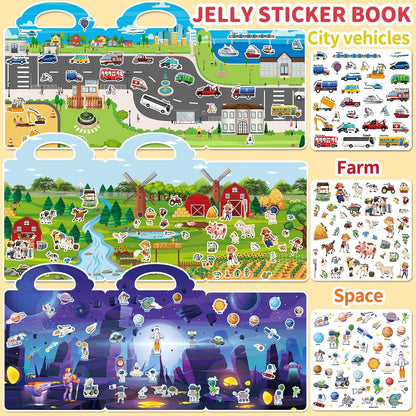 6 Sets Reusable Sticker Book for Toddlers 3-6, Jelly Sticker Books for Toddler, Travel Sticker Activity Toys for Kids 3 4 5 6 Years Old Girls & Boys