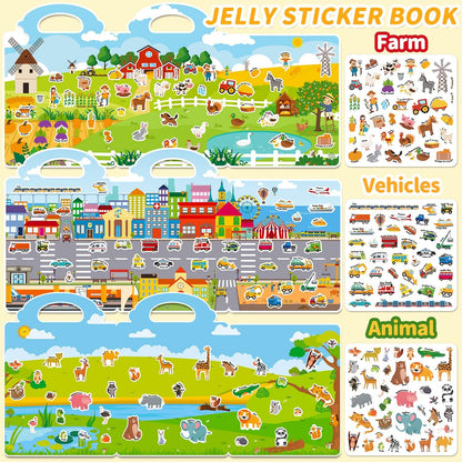 6 Sets Reusable Sticker Book for Toddlers 3-6, Jelly Sticker Books for Toddler, Travel Sticker Activity Toys for Kids 3 4 5 6 Years Old Girls & Boys