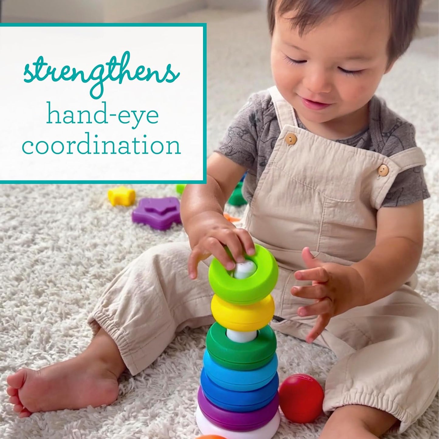 Infantino Imagination Stackers Playset, Rainbow Stacker, Rocket Stacker, Ball Stacker for Babies 12M+, 3-Style Set, 19 Pieces