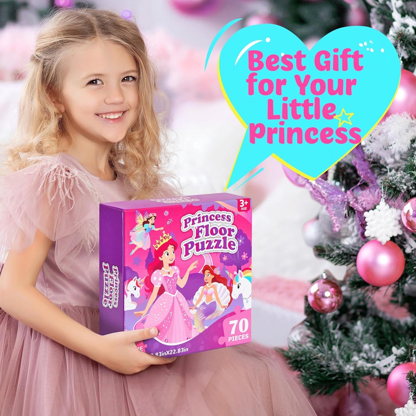 Unicorn Toys Gifts for Girls Age 4-6, 70 Pcs Jumbo Floor Puzzle for Kids, Fun Educational Preschool Learning Toy for Toddlers 3-5, Easter Basket Stuffers Birthday Gifts for Kids (Pink)