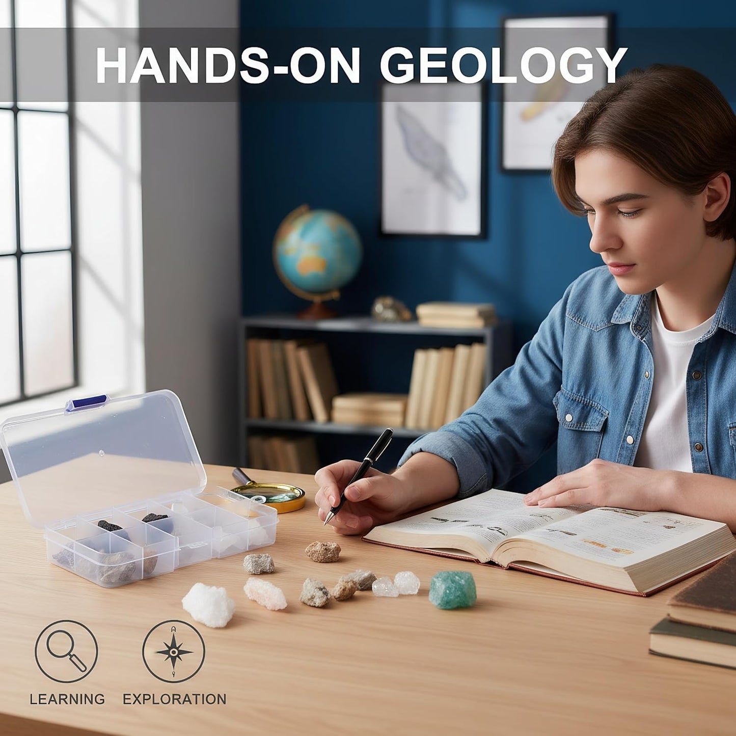 Alipis Rock Collecting Kit for Kids 10 Piece Mineral Specimens Set with Portable Organizer Box Educational Geology Science Kit for Classroom and Home Learning