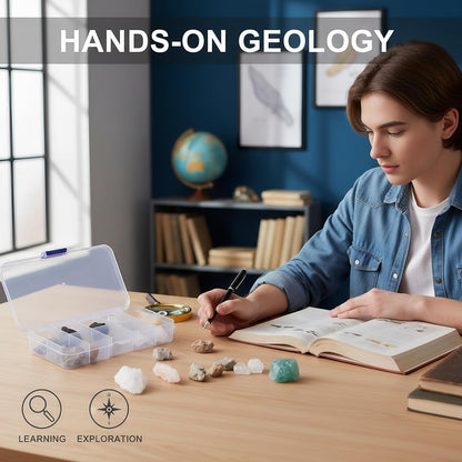 Alipis Rock Collecting Kit for Kids 10 Piece Mineral Specimens Set with Portable Organizer Box Educational Geology Science Kit for Classroom and Home Learning