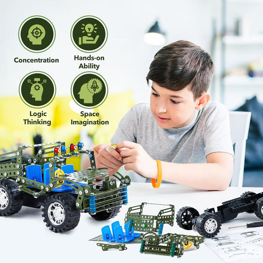 Stem Toys for Boys Age 8-12 - Off-Road Metal Model Car Kits, 283pcs Stem Building Toys Kits, Army Toy for 8-10，STEM Projects for Kids 10-12, 12-14 Engineering for Ages 14 and Up Adults