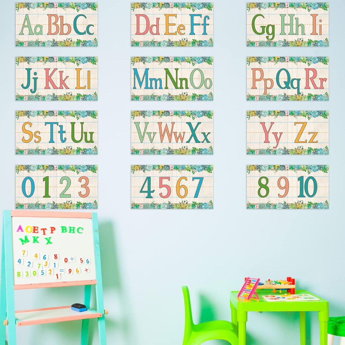 gisgfim 12 Pieces Alphabet Bulletin Board Strips Set Boho Rainbow Alphabet Line ABC Alphabet Banner & Number Border Posters for Preschool Kindergarten Classroom Playroom Bedroom (Boho)