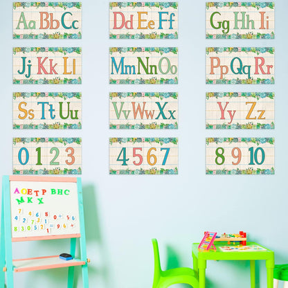 gisgfim 12 Pieces Alphabet Bulletin Board Strips Set Boho Rainbow Alphabet Line ABC Alphabet Banner & Number Border Posters for Preschool Kindergarten Classroom Playroom Bedroom (Boho)
