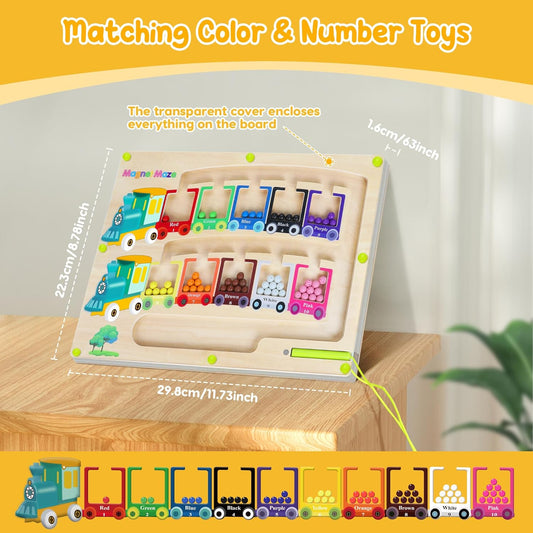 Magnetic Color & Number Maze Montessori Wooden Magnet Puzzle Game Board Montessori Color Matching Learning Counting Puzzle Board Toddler Fine Motor Skills Toys Gift