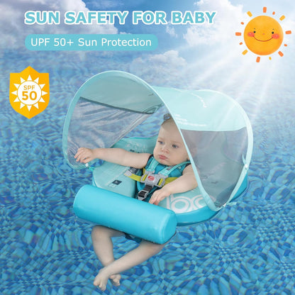 Baby Pool Float with UPF50+ 3D Adjustable Canopy, Add Tail Mambobaby Float Non Inflatable Infant Floats for Pool, Cartoon Narwhal Baby Floats (NPink with Canopy-U05NPCTLUROHML01U05)