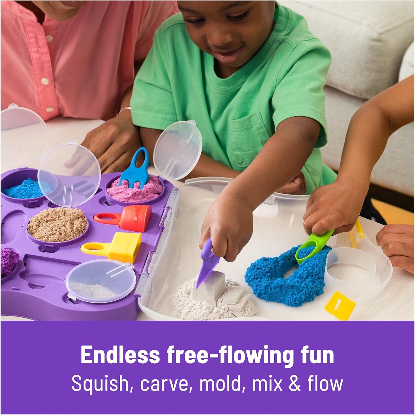 Kinetic Sand, Mermaid Palace Playset with 2.06lbs Play Sand (Neon Purple, Shimmer Teal & Beach), Tools & Folding Sandbox, Sensory Toys for Kids