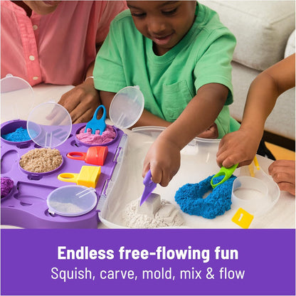 Kinetic Sand, Mermaid Palace Playset with 2.06lbs Play Sand (Neon Purple, Shimmer Teal & Beach), Tools & Folding Sandbox, Sensory Toys for Kids