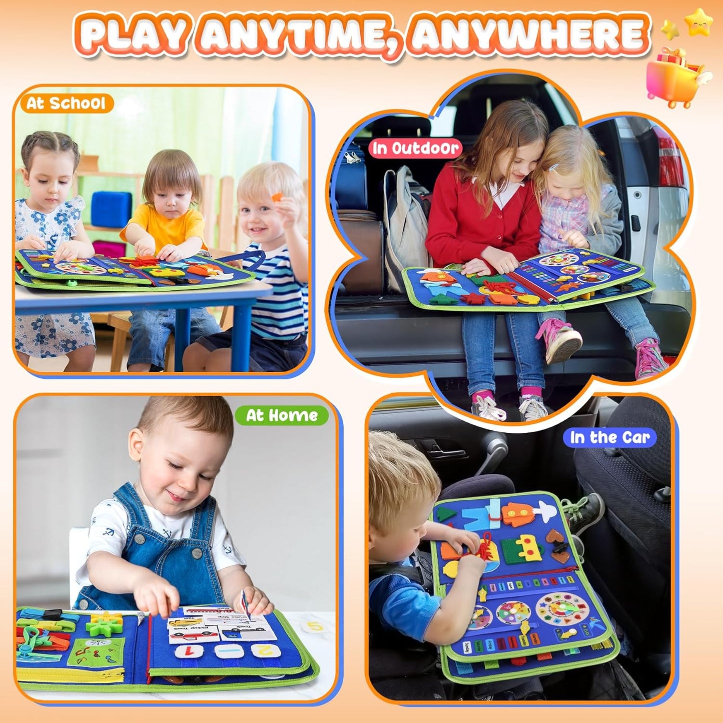 URMYWO Toddler Busy Board - Busy Book Montessori Toys Ages 3 and up - Preschool Learning Activities with Alphabet Number Animal, Educational Travel Toys Birthday Gifts for Kids