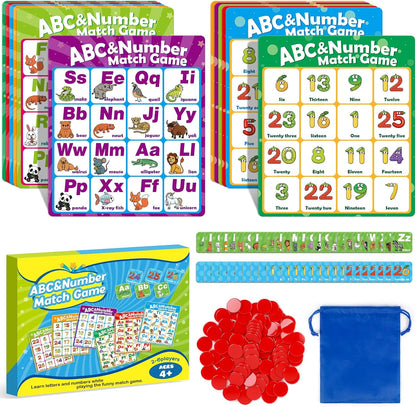 Quilinz Alphabet Bingo Game,Letter/Number/Sight Word Bingo Game for Kids,ABC and 123 Bingo Board Games for Kids 4-6,Alphabet Learning Toys for Kindergarten,Matching Game,Perfection Game for Kids
