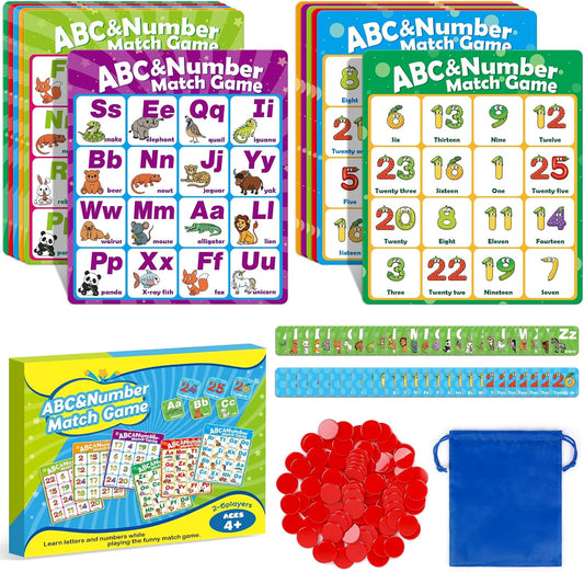 Quilinz Alphabet Bingo Game,Letter/Number/Sight Word Bingo Game for Kids,ABC and 123 Bingo Board Games for Kids 4-6,Alphabet Learning Toys for Kindergarten,Matching Game,Perfection Game for Kids