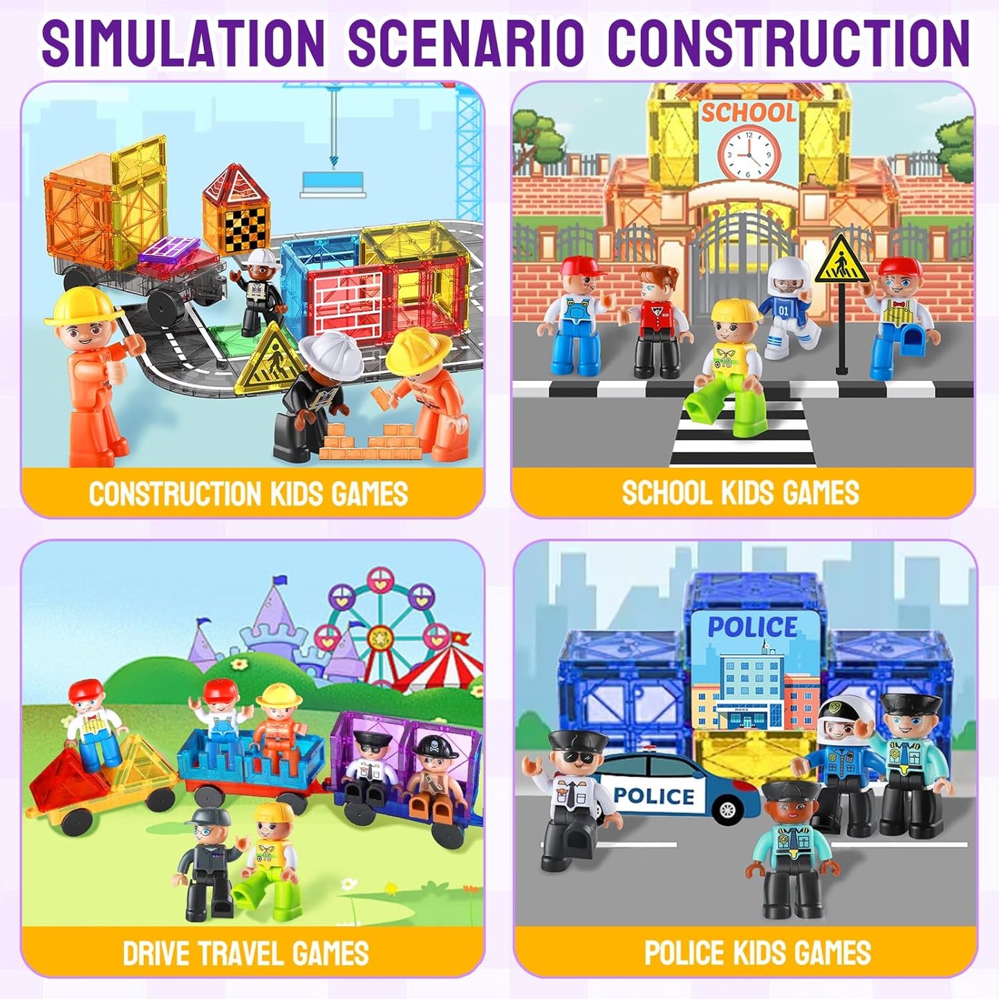 Large Magnetic People Figures for Kids-15pcs,3”Community Helpers Toys People Set Perfect for Magnetic Tiles Building Blocks for Toddlers Boys Girls Ages 3 4 5 6 7+,Creative Magnet Toys Expansion Pack