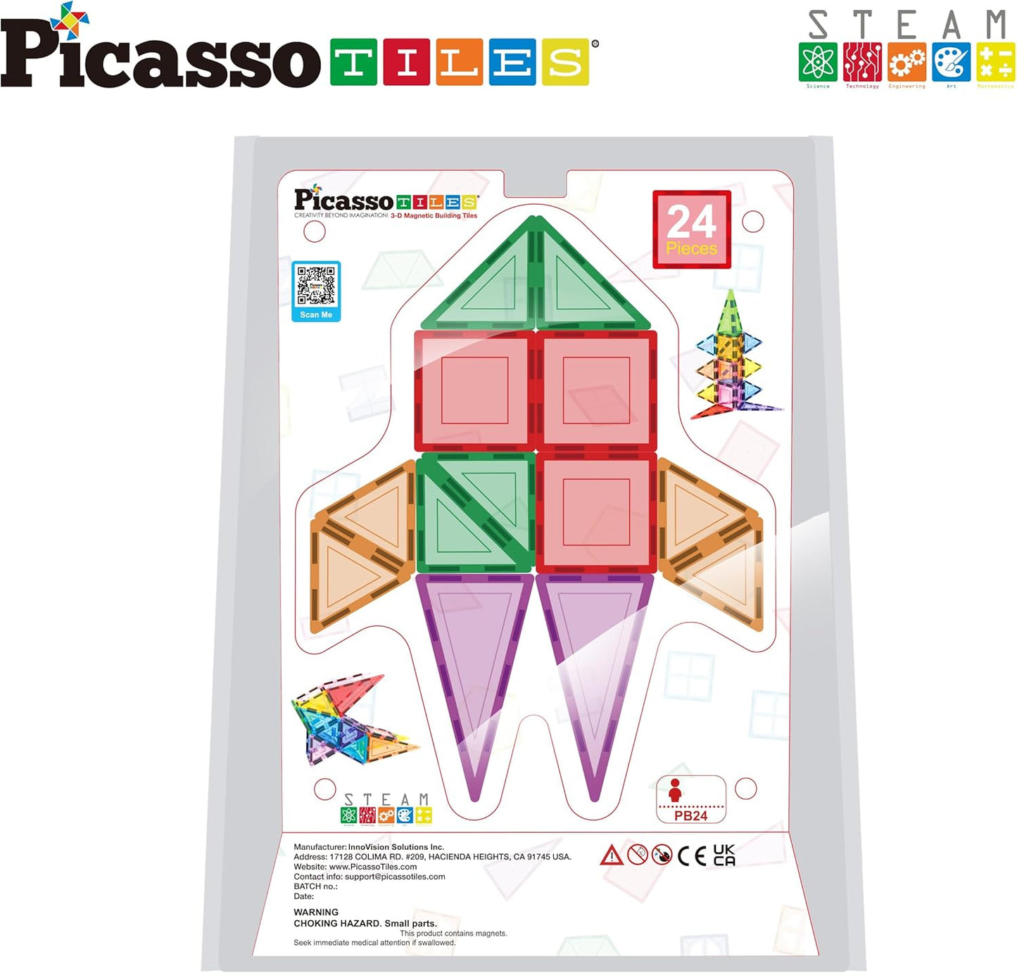 PicassoTiles 101 PCs Magnetic Tiles Building Block with Storage Case Included Bold Colors Travel Carry Case Construction Set for Boys & Girls Great Gift Preschool Kindergarten Montessori Playing Toys