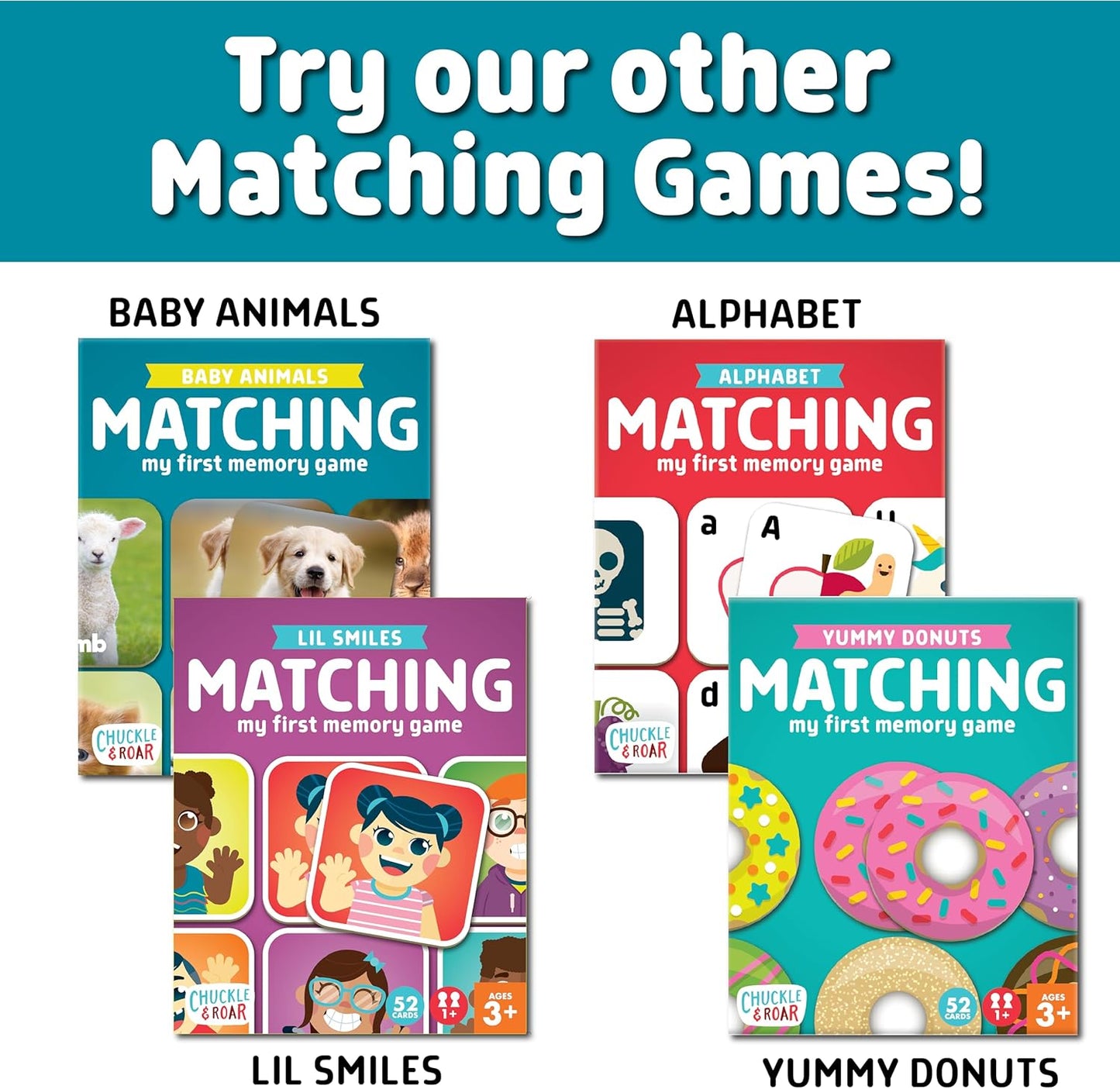 Chuckle & Roar Baby Animals Matching Memory Game for Kids Ages 3+ – Preschool Concentration Board Game for Toddlers, Cute Animal Learning Game