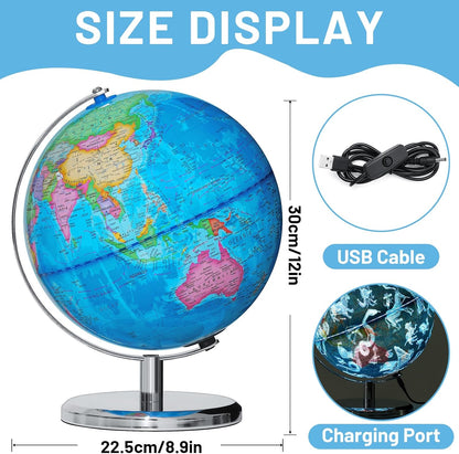 BSHAPPLUS 13 inch Large Globe for Classroom & Home Learning, Political Globe with 195+ Countries, Dry Erase & Waterproof Surface, Solid Stainless Steel Base (No Assembly Required)