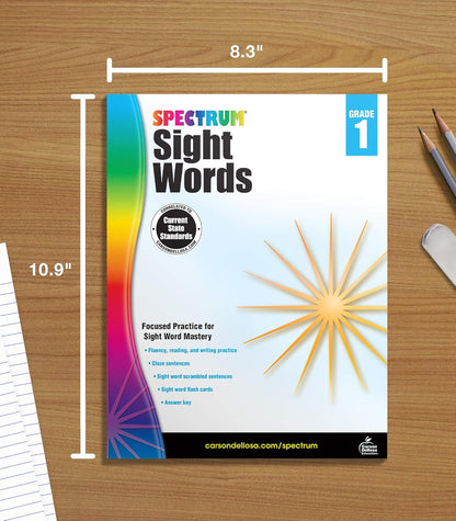 Spectrum Grade 1 Sight Words Workbook, 1st Grade Reading and Writing Practice With Sight Words Flash Cards and Scrambled Sentences, Classroom or Homeschool Curriculum