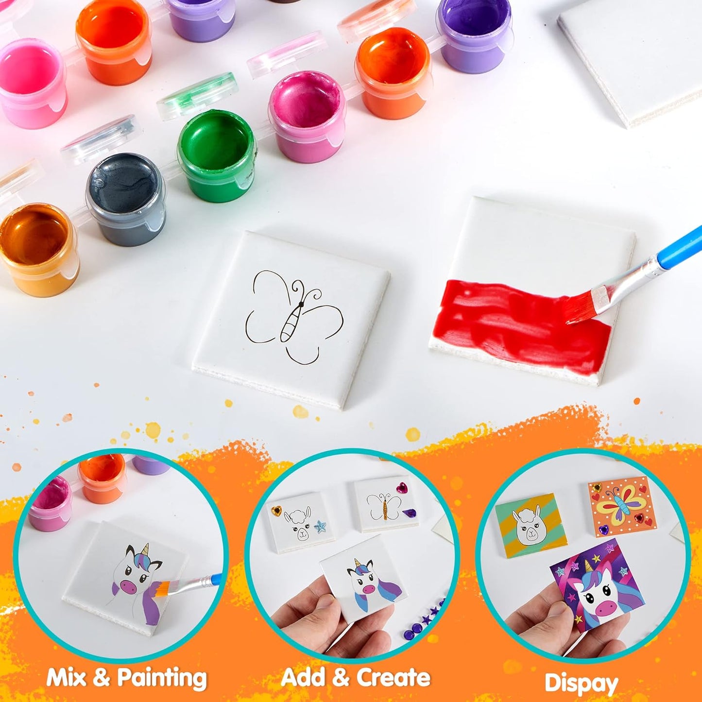 JOYIN 24 Magnetic Mini Tiles Art Kit, Creativity DIY Paint, Arts and Crafts for Kids, DIY Supplies for Party Favors, Family Activity, Birthday Present, Toys Gifts for Boys and Girls