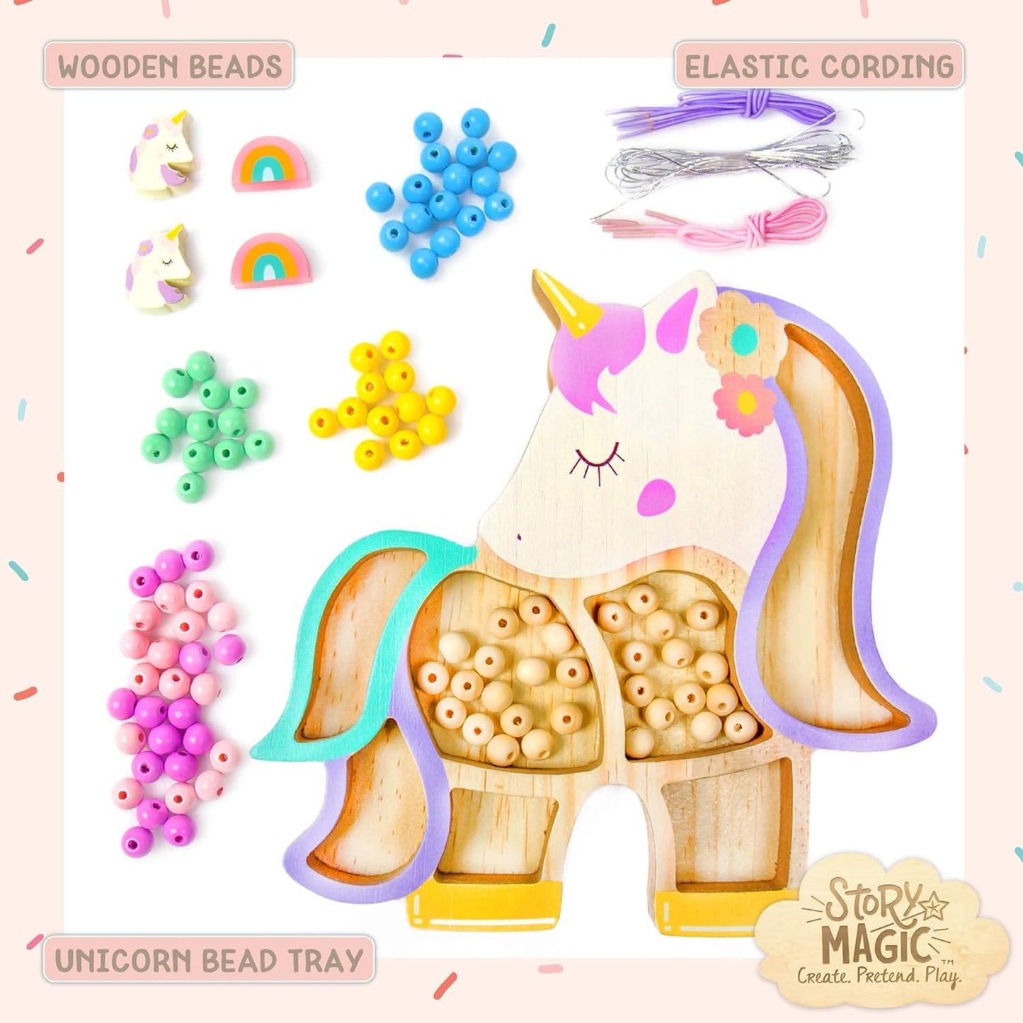 Story Magic Wooden ABC Beads by Horizon Group USA, Premium Wood Jewelry Making Kit, Makes 10+ Pieces of Jewelry, Over 350 Wooden Beads & Charms