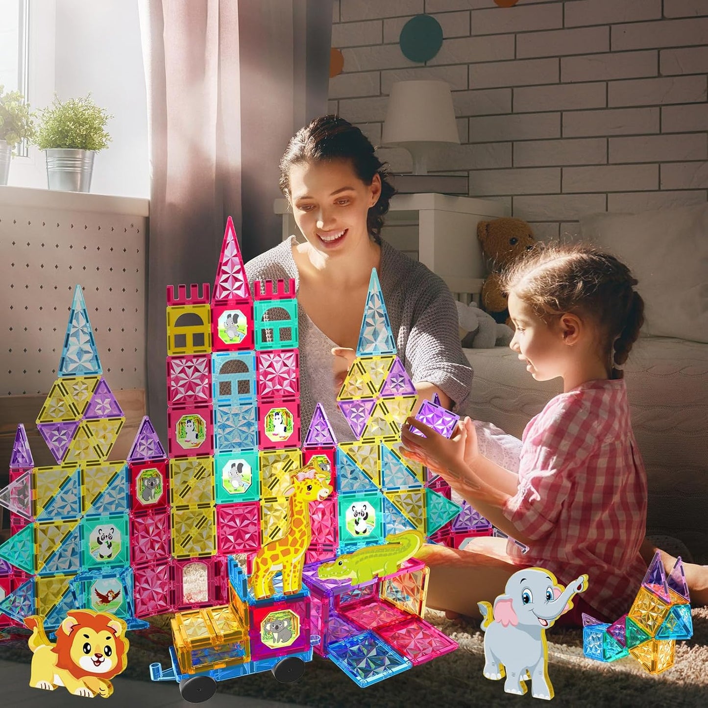 Jasonwell Magnetic Tiles Kids Magnetic Blocks 60PCS Building Sets 3D Magnet Toys Preschool Educational Construction STEM Toy Christmas Birthday Gifts for Toddlers Boys Girls 3 4 5 6 7 8 9 + Year Old