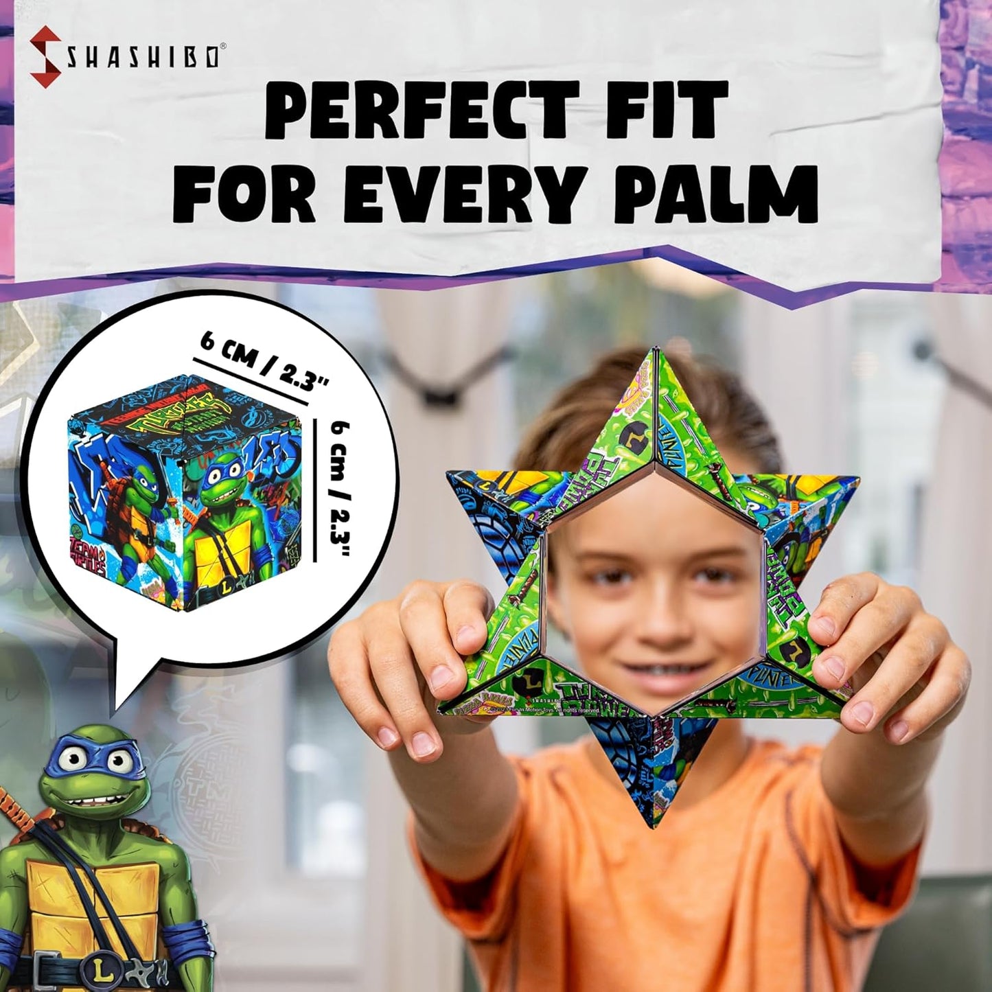 SHASHIBO Teenage Mutant Ninja Turtles Shape Shifting Box - STEM Magnetic Fidget Cube that Transforms Into Over 100 Shapes, Download Fun in Motion Toys Mobile App (Raphael)