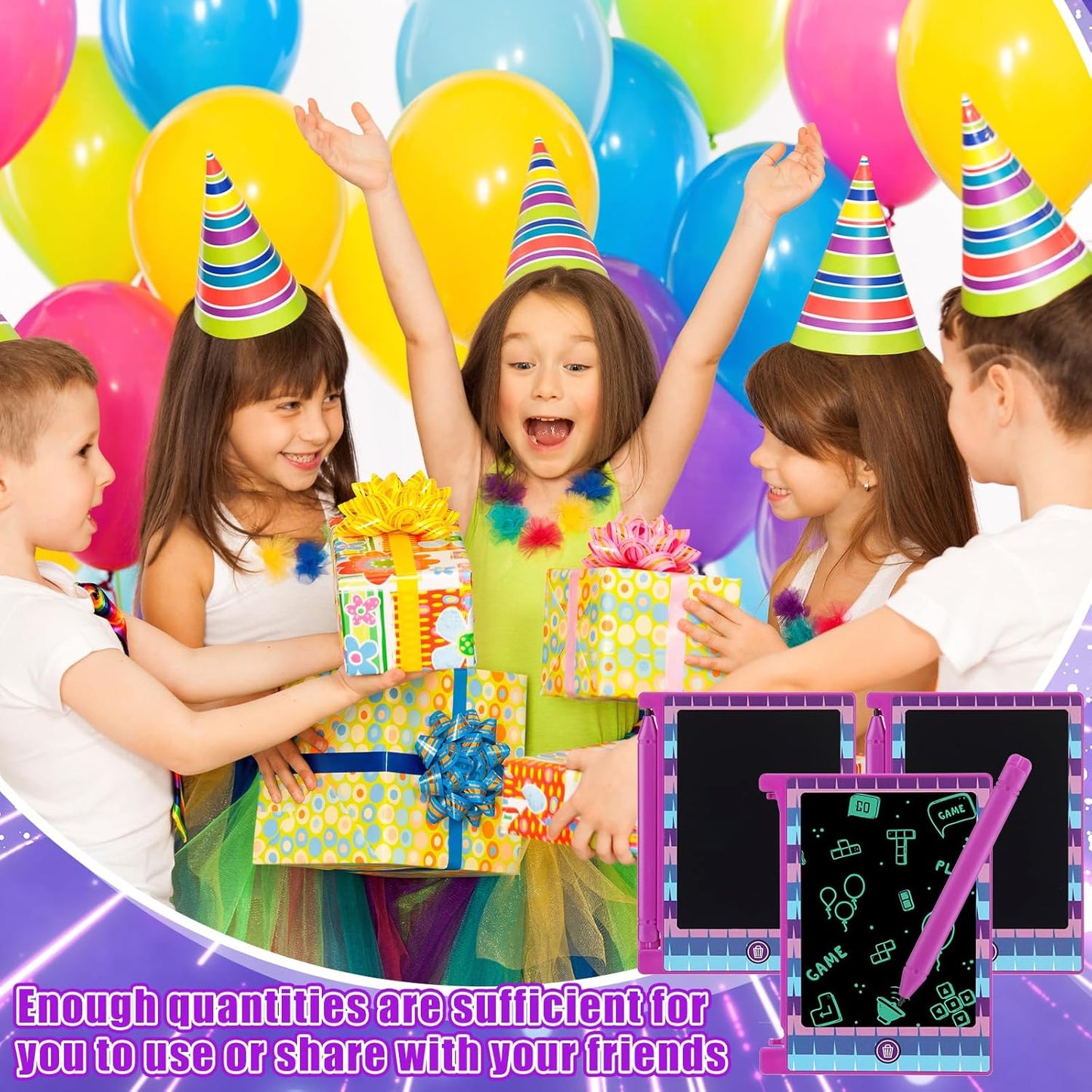 Nezyo 24 Pack Toy Inspires Party Favors Supplies, LCD Writing Tablet for Kids, 4.6'' Mini Board Drawing Tablet, Cartoon Goodie Bags Stuffers Birthday Toddler Boy Student Gifts