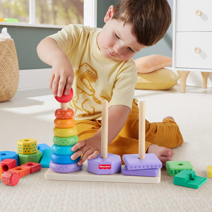 Fisher-Price Wood Toddler Toy Stacking Shape Sorter, 26-Piece Wooden Playset for Developmental Play Kids Ages 18+ Months