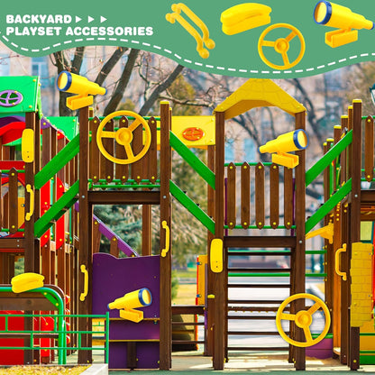 5 Pack Kids Playground Accessories Set Swingset Steering Wheel Plastic Telescope Safety Handles Telephone Toy for Outdoor Playhouse Playset (Color Set 4)