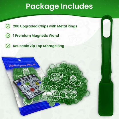 MR CHIPS Made in USA Upgraded Bingo Magnetic Wand & 200 Pieces ¾ Inch Red Plastic Chips with Metal Rings - Support American Jobs