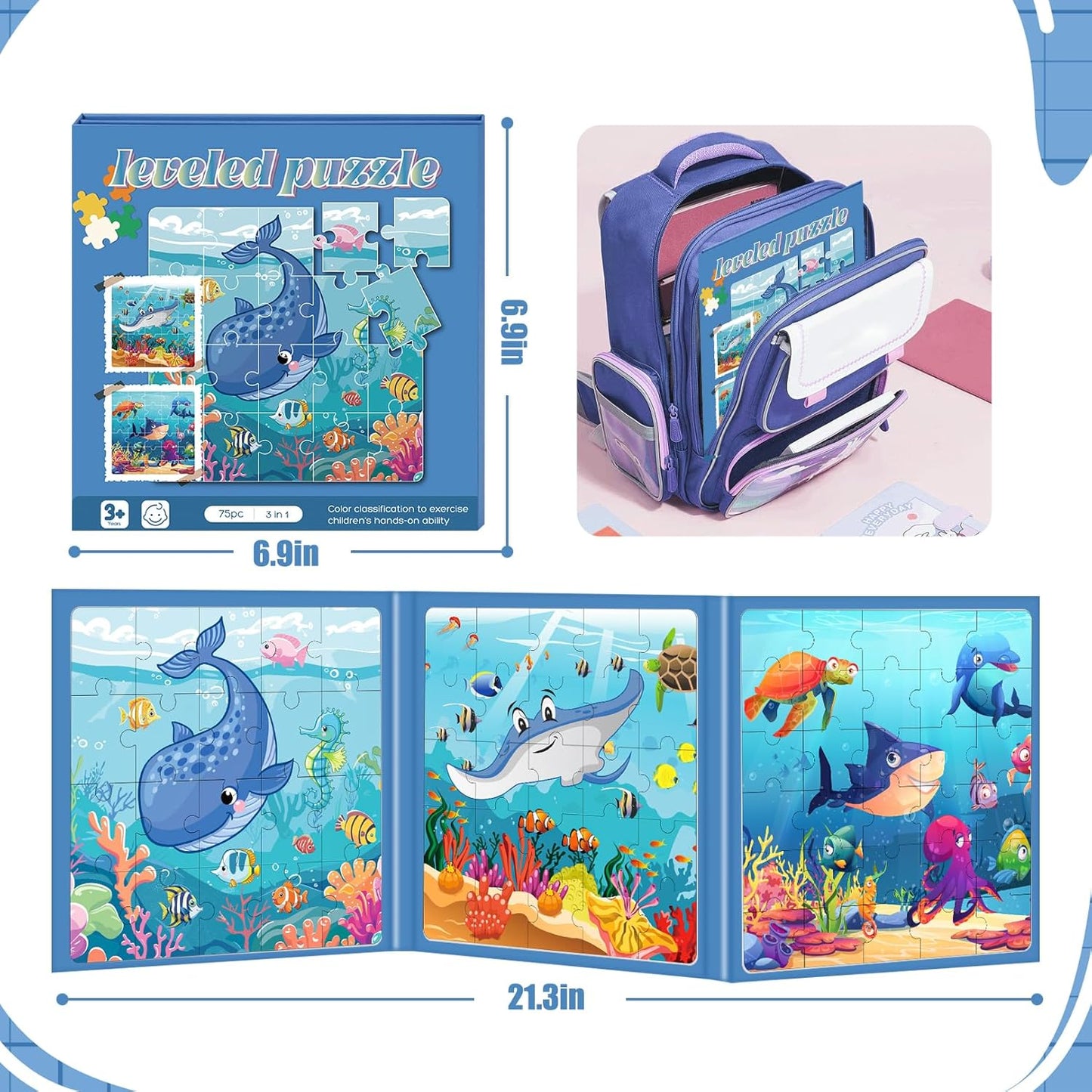 Magnetic Puzzles for Toddlers 3-5, 75-Pieces Travel Toys, Animal Jungle Puzzles Ages 4-6, Educational Learning Magnets, Road Car Trip & Airplane Activities Toys for 3 4 5 6 7 Girls Boys Gift