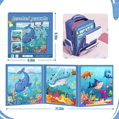 Magnetic Puzzles for Toddlers 3-5, 75-Pieces Travel Toys, Animal Jungle Puzzles Ages 4-6, Educational Learning Magnets, Road Car Trip & Airplane Activities Toys for 3 4 5 6 7 Girls Boys Gift