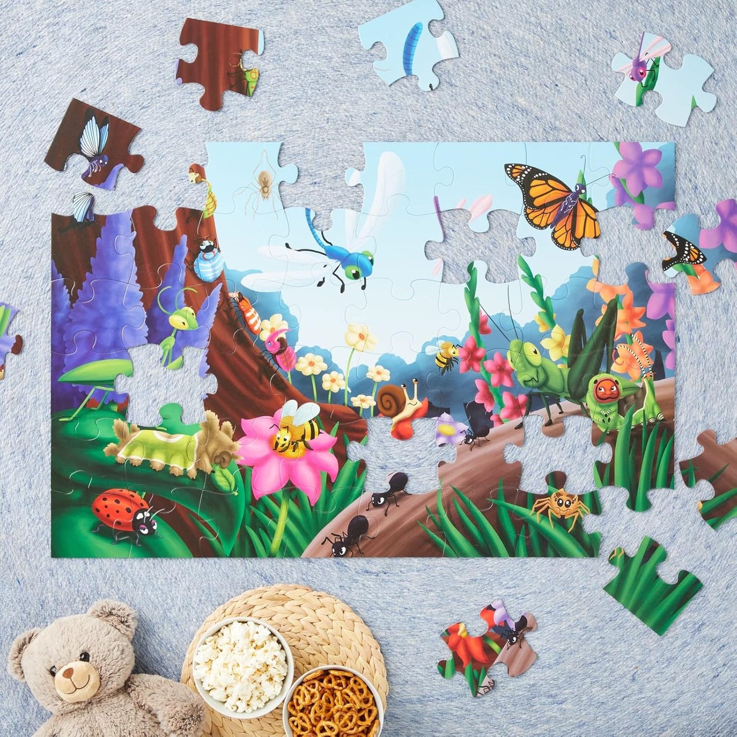BLUE PANDA Preschool Learning Giant Floor Activity Set - 48-Piece, 2 ft x 3 ft, Multicolor - Bugs & Insects Theme & Skill Building for Toddler Learning
