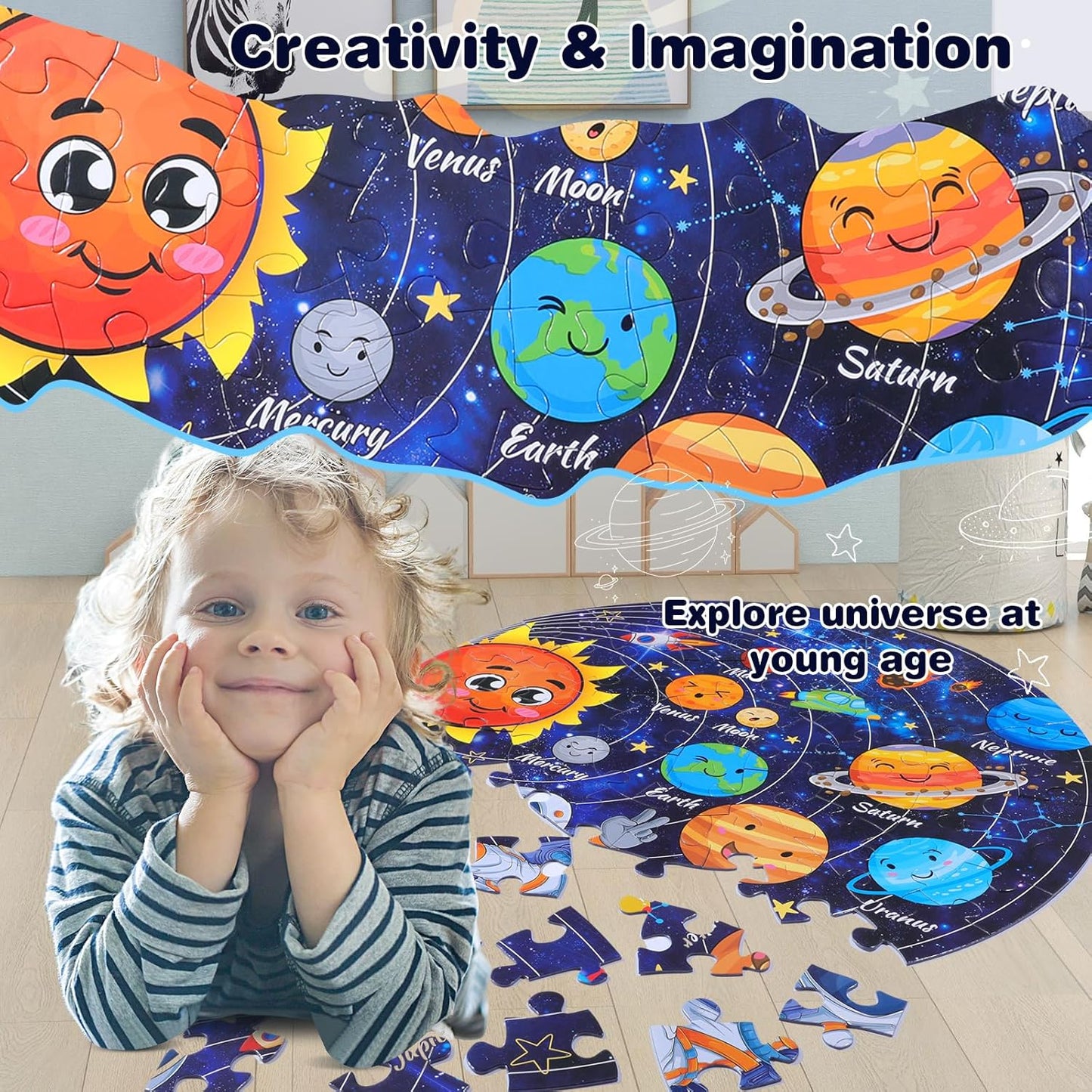 Civaner 70 Pieces Floor Puzzles Round Large Puzzles for Kids Ages 3-5 5-8 Jumbo Jigsaw Puzzle Educational Gifts for Toddlers Girls Boys Baby Shower Holiday Birthday(Unicorn)