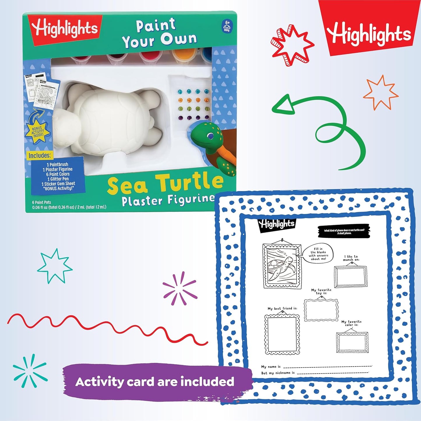 Highlights Paint Your Own Plaster Figurine & Activity Kits – DIY Art Sets with Figurines, Paints, Brush & Bonus Activities – Multiple Themes – Ages 6+