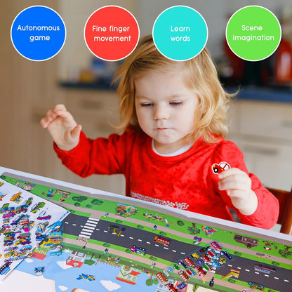 ASTARON Reusable Sticker Book for Toddlers, 88 Pcs Dinosaur Stickers Road Trip Activities Car Airplane Activities Travel Toys for Kids, Kids Quiet Time Activities (2-6 Age)