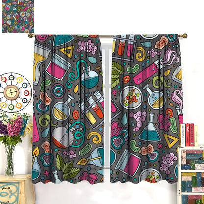 Science Physics Window Curtains, Abstract Math Chemistry Curtain Scientist Graffiti Print Window Treatments for Kids Teens Bedroom Living Room Kitchen Set 2 Panels,42x63 Inches