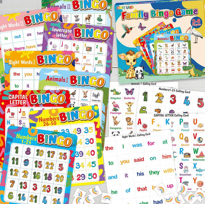 Fancy Land Alphabet Bingo Game Kids Sight Word Bingo Set Number Letter Animal Board Game for Kindergarten Preschool Counting and Matching Skills Development Family Night Classic Educational Supplies