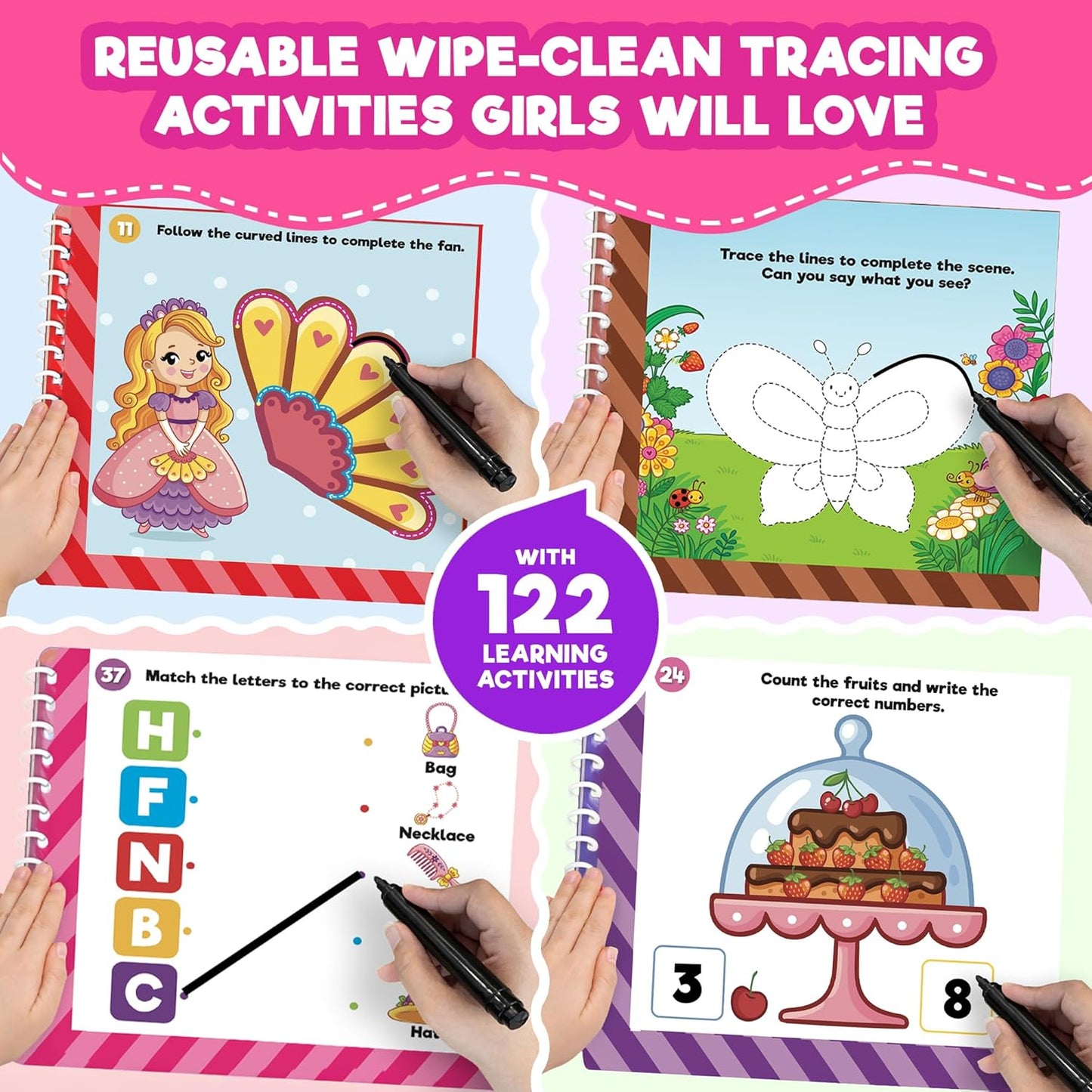 Doctor Jupiter Preschool Tracing Books for Kids Ages 3-5 | 100+ Wipe-Clean Learning Activities - Kindergarten Workbook with Lines, Shapes, Letters & Numbers | Educational Toys, Writing Practice