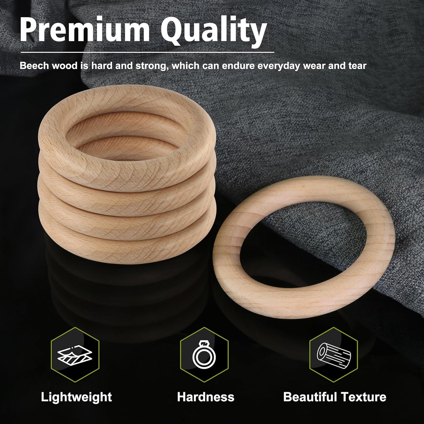 FoDau770 5pcs Natural Beech Wooden Rings, Unfinished Solid Wood Rings Heavy Duty Wood Circles, Macrame Craft Circles for Party, Home Decor & DIY Making - Outer Diameter: 3 Inch