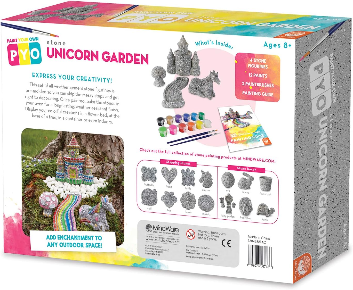 MindWare Paint Your Own Stone Unicorn Garden – Weather-Resistant Garden Rocks Paint Kit for Kids – Includes Paint, Brushes and Instructions – Ages 8 and Up
