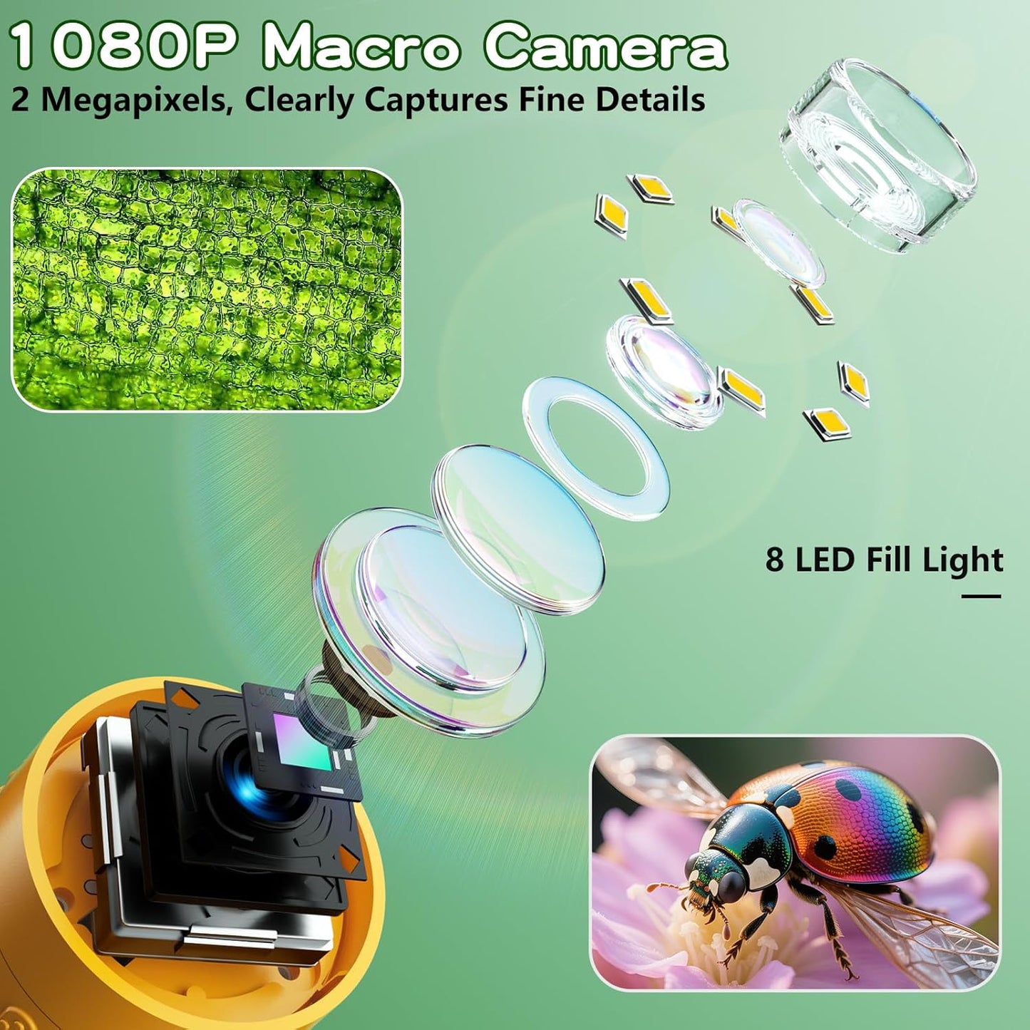 Odatay Microscope for Kids with 12 Slides, 100X-1000X 1080P Digital Handheld Kids Microscope, Mini Portable Pocket Miniscope Science Toys Gifts for 3+ 4 5 6 7 8 9 10 11 12 Year Old Boys Girls, Blue
