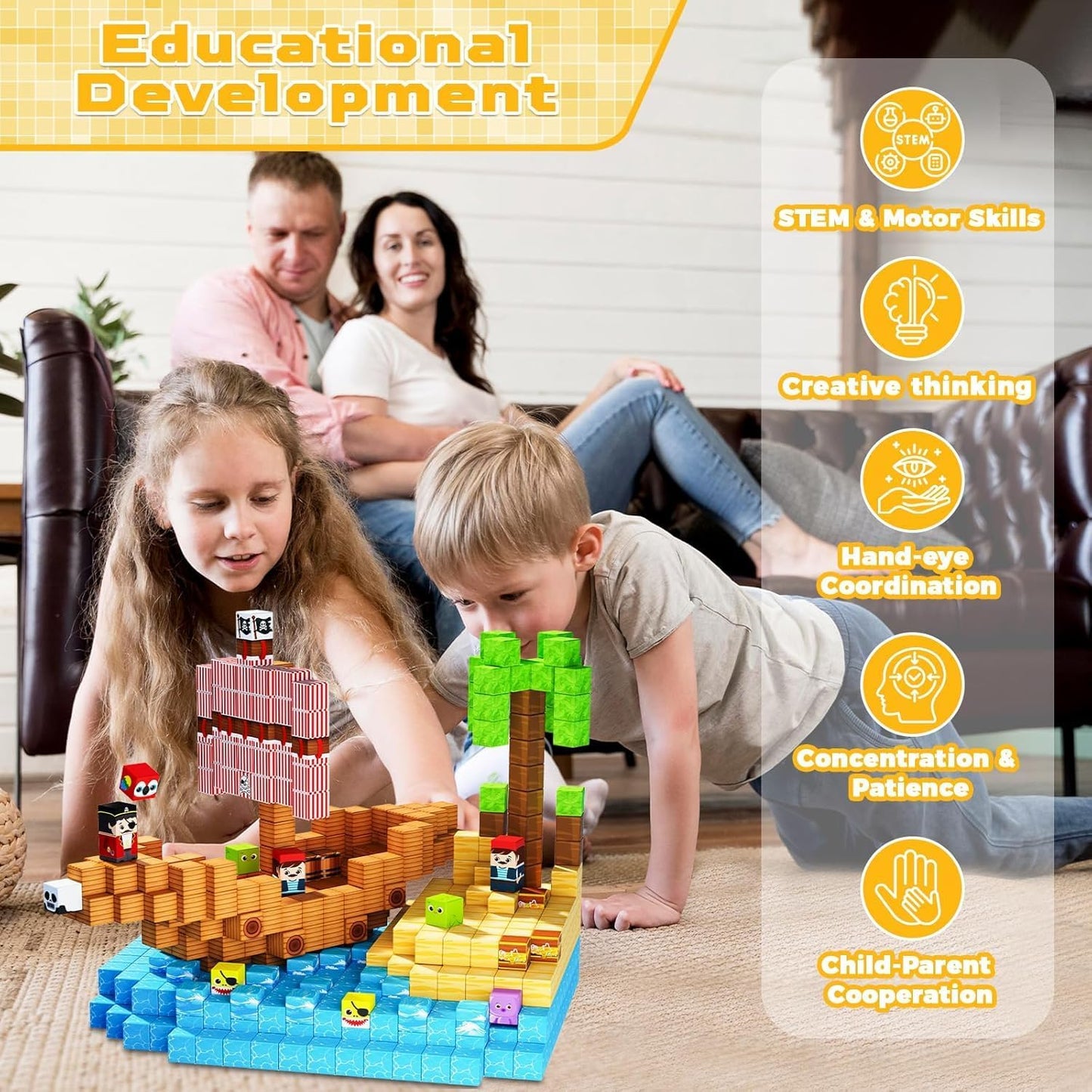 Magnetic Blocks - 200PCS Magnetic Blocks with 6 Base Plate, Magnetic Building Blocks for Kids Ages 4 5 6 7 8, Stacking Magnets for Kids, Birthday Gifts for 3-10 Year Old Boy Girls, STEM Toys
