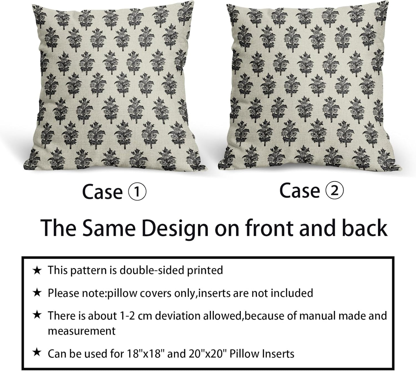Sage Green Blue Floral Block Print Pillow Covers 18x18 Set of 2 Spring Flower Pattern Decorative Throw Pillowcases Outdoor Rustic Farmhouse Square Cushion Cases Decor for Home Couch Sofa Bed