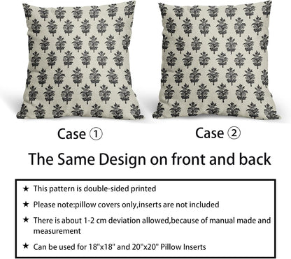 Sage Green Blue Floral Block Print Pillow Covers 18x18 Set of 2 Spring Flower Pattern Decorative Throw Pillowcases Outdoor Rustic Farmhouse Square Cushion Cases Decor for Home Couch Sofa Bed