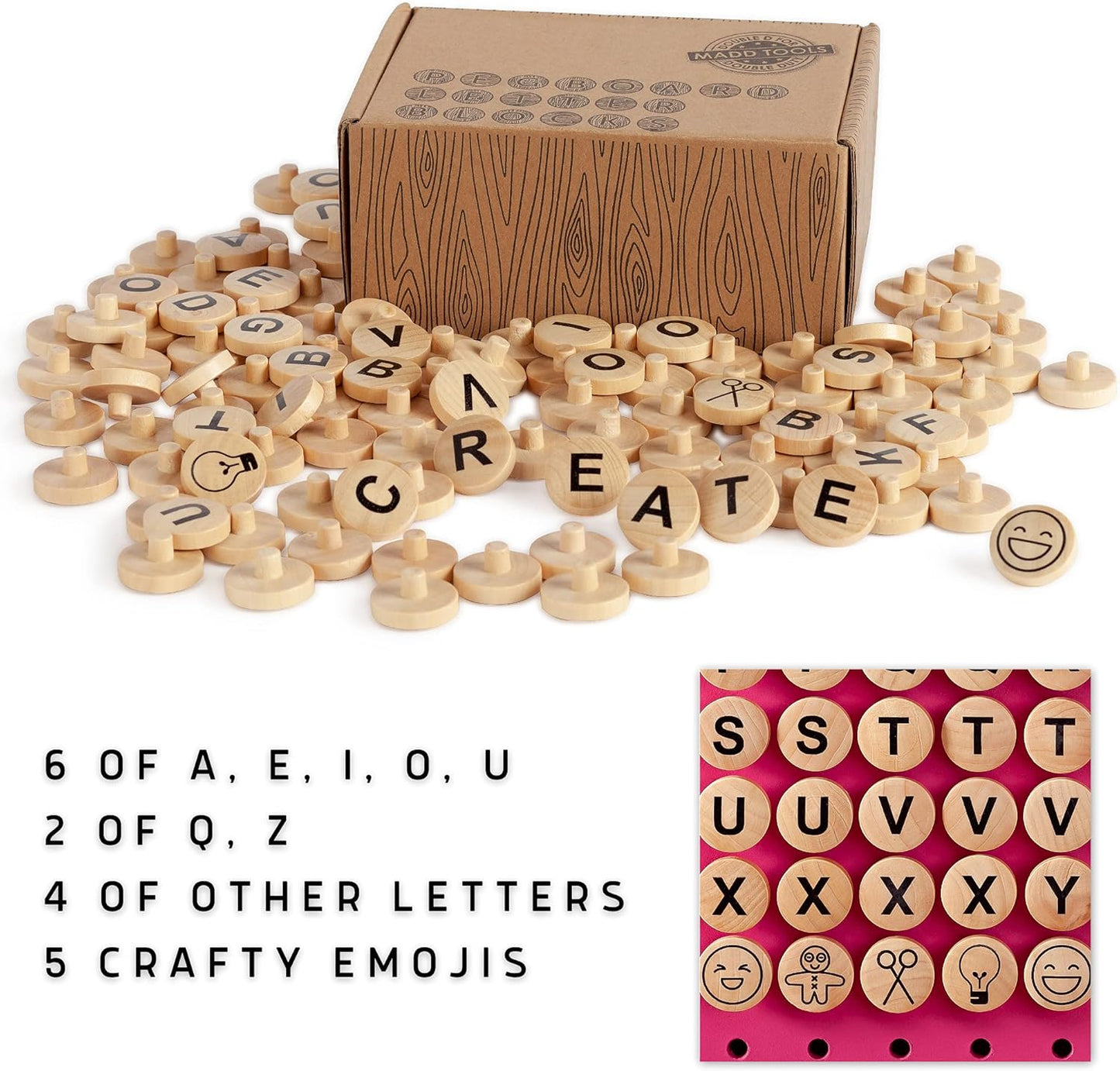 Craft Room Pegboard Letters for Pegboard Craft Peg Board Organizer Accessories | 115 Pegboard Decoration Blocks with Emojis - Round
