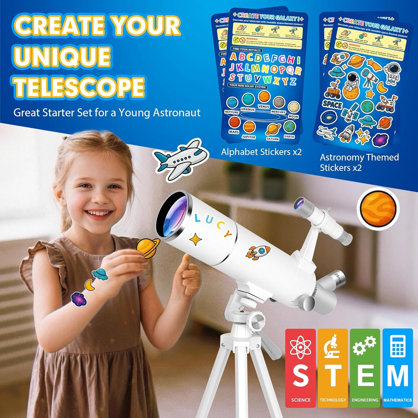 Hawkko Telescope for Adults & Kids – 80mm Aperture 500mm Telescopes for Adults Astronomy, (20X-150X) Portable Refractor Telescope Kit for Beginners with Decorate Stickers, AZ Tripod, Phone Adapter