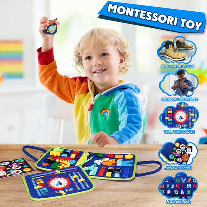 Guolely Busy Board Montessori Toy for 3-6 Year Old Toddlers - Educational Activity Developing Sensory Board for Fine Basic Dress Motor Skills - Travel Toys for Plane Car, Gift for Boys Girls