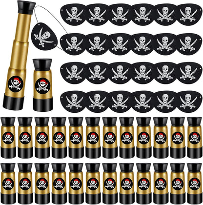 Libima 24 Pack Pirate Costume Accessories Set - Felt Eye Patches & Retractable Plastic Telescopes for Kids Birthday Party Favors, Gasparilla & Halloween Cosplay Dress Up(Vintage Style)