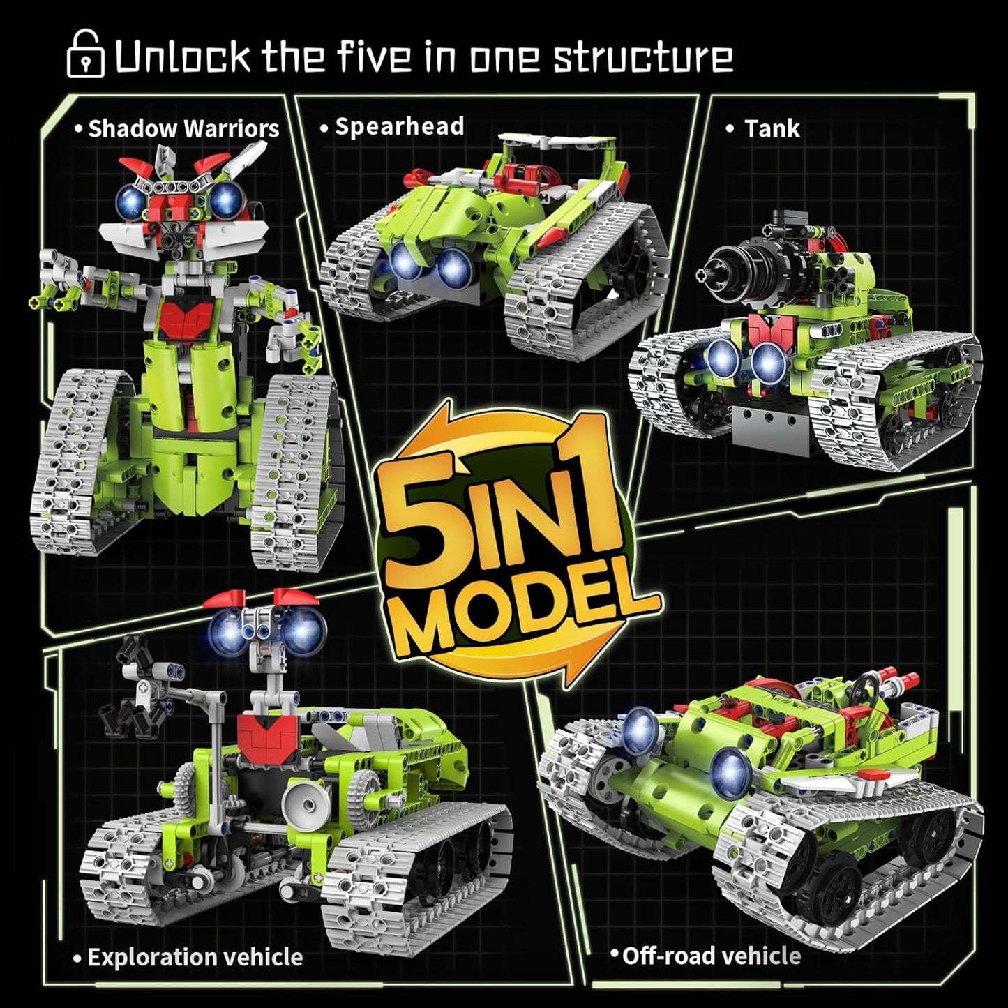 5 in 1 STEM Robot Building Kit, APP & Remote Control Interstellar Building Robot, DIY Robotics Building Toys/RC Car/Tank with Light, Space Building Toy Gifts for Boys Girls Kids 8-16 Science Learning